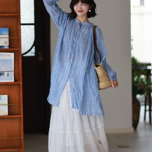Slimming Long Sleeve Striped Commute Shirt Original Design Casual Loose Fit Cotton Blend Spring 2026 New Arrival Women's Fashion - AliExpress Shirts & Blouses