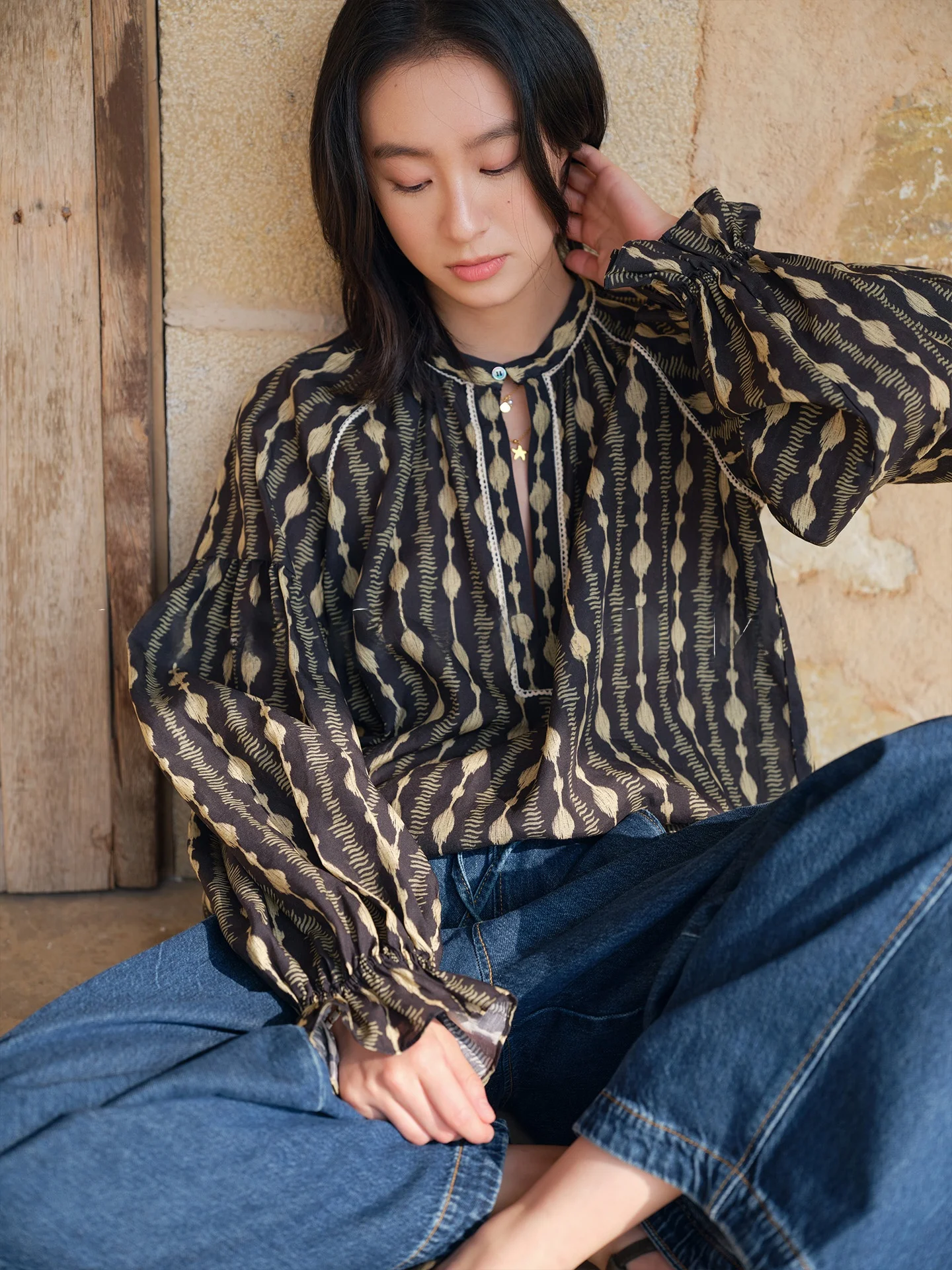 Biggie Artistic Style Long Sleeve Shirt Women's Cotton Linen Blend Loose Fit Shirt Stand Collar Button up Spring Summer - AliExpress Shirts & Blouses