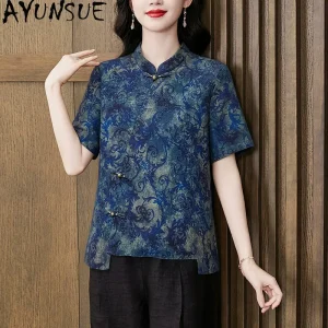 AYUNSUE 100% Real Mulberry Silk Womens Tops Short Sleeved Xiangyunsha Vintage Blouse Women Summer Women Clothing 2026 Ropa Mujer - AliExpress Shirts & Blouses