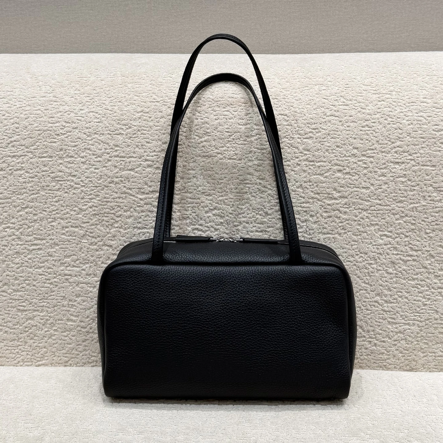 Genuine Leather Bowling Bag Women Shoulder Tote Handbag 25cm Long Handle Tote Soft Top Grain Cowhide Sheepskin Lining Daily - AliExpress Women's Handbags