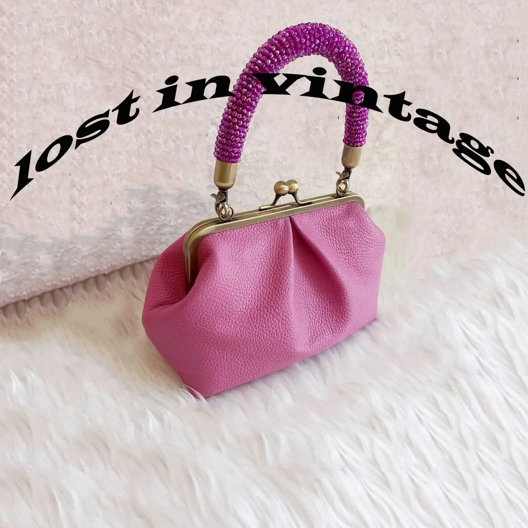 Lost in Vintage 28x20x15cm Eco-Leather Purse Dusty Pink Dusty Rose Bag Kiss Lock Evening Clutch with Deep Foldings Frame Bags - AliExpress Women's Handbags