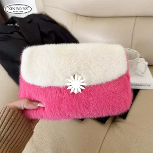 Fashion Mink Fur Handbag Women's Shoulder Bag Small Double Pocket Design Ladies Underarm Bags Y2K Female Handbags Clutch Purse - AliExpress Travel Bags