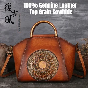 Handmade Embossed Leather Handbag for Women, Vintage Wax Pull-up Veg-Tan Cowhide Shoulder Crossbody Purse, Top Handle Tote - AliExpress Women's Handbags