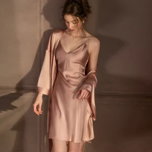 New Women's Two Piece Mulberry Silk Pajama Set with Removable Chest Pad Stylish Suspender Design Sexy Robe Nightdress XL Size - AliExpress Women's Sleep & Lounge