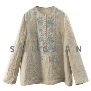 Pullover Ingenuity and High Quality, Elegant Hollow Embroidered Hemp + Linen Crew Neck Shirt Women 33G8 - AliExpress Shirts & Blouses