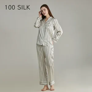 100% Mulberry Silk Pajama Set Men and Women's Couple Striped Pajamas Long Sleeve Trousers Loungewear PJ Nightwear Family Pijamas - AliExpress Women's Sleep & Lounge