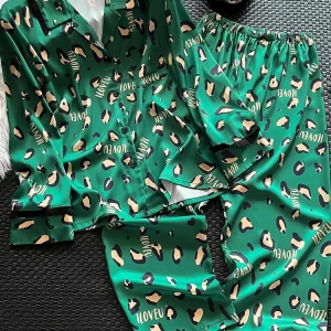 New Green Printed Pajama Long Sleeve Home Clothing Set 100%  Silk Home Clothing - AliExpress Women's Sleep & Lounge