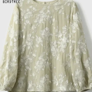 BirdTree-Bottom 100%Real Silk Elegant Shirt, Long Sleeve Embroidery, Women Temperament Loose Blouse, 2026 Spring New T63734CC - AliExpress Shirts & Blouses