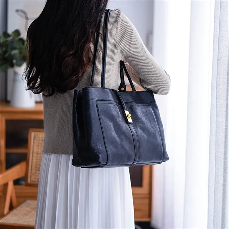 PNDME fashion designer luxury handmade genuine leather women's large-capacity tote bag travel handbag cow leather shoulder bag - AliExpress Women's Handbags
