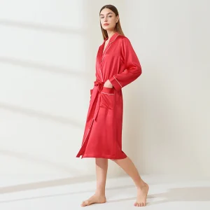 19MM REAL Mulberry Silk Women's Kimono Morning Gown Red Bridal Bathrobe Nightgown Long Christmas Shower Robes Sexy Sleepwear PJS - AliExpress Women's Sleep & Lounge