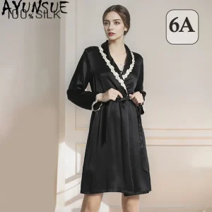 AYUNSUE 100% Real Mulberry Silk Robes for Women Spring Summer Pajama 19mm Silk Sexy Sleepwear Women's Home Clothes Халат Женский - AliExpress Women's Sleep & Lounge