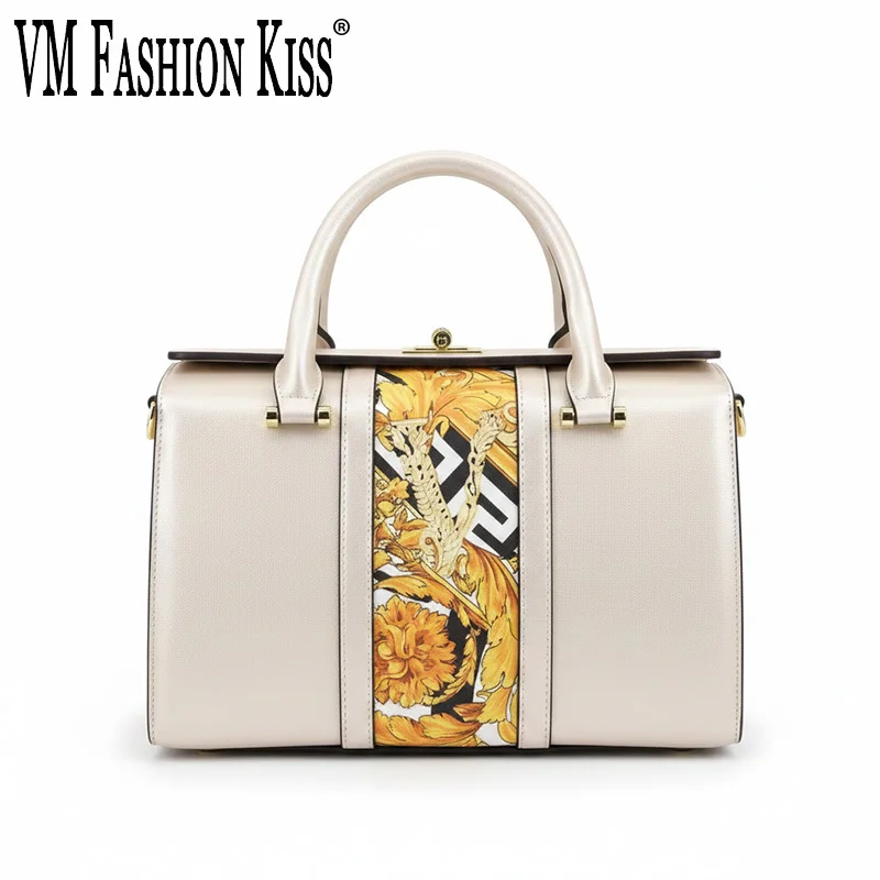 VM FASHION KISS Printing Top Handle Bags Women Split Leather Doctor Handbag Luxury Designer Shoulder Messenger Bag Totes - AliExpress Women's Handbags