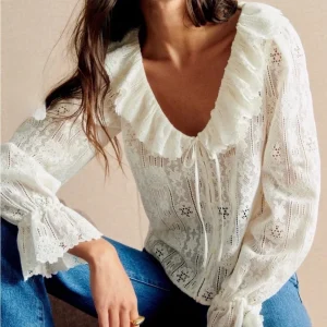 HEIDD Double Layer Lace Collar Embroidered Heavy Work Floral Pattern Shirt French Style Slim Fit Cotton Long Sleeve Women's S... - AliExpress Shirts & Blouses