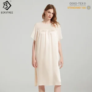 BirdTree, OEKO-TEX, 19MM 100% Real Silk Pajamas Dresses, Women Short Sleeve Dress, O Neck Homewear, Casual Nightdress D61012JF - AliExpress Women's Sleep & Lounge