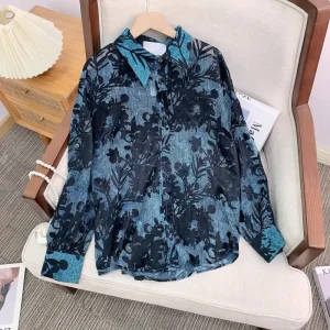 New Chinese Sle Sun Protection Silk Burned Flower irt Top Outerwear Lightweight Luxury Loose Fit Long Sve Women's Blouse - AliExpress Shirts & Blouses