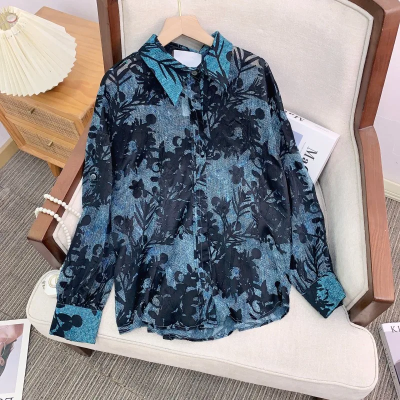 New Chinese Sle Sun Protection Silk Burned Flower irt Top Outerwear Lightweight Luxury Loose Fit Long Sve Women's Blouse - AliExpress Shirts & Blouses