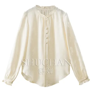 100% Natural Silk Jacquard Satin Gentle Fungus Edge Shirt Women's E061 Blusa Feminina Tops Mujer - AliExpress Shirts & Blouses