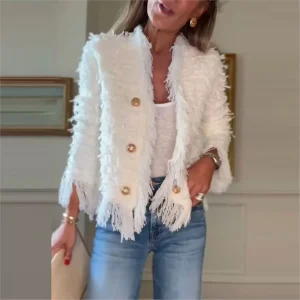 Women's Fashion Double-breasted Jackets 2025 Autumn Winter New Elegant High-end Temperament Tassel Top Coat Women's Clothing - AliExpress Shirts & Blouses