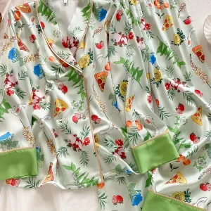 New Flower 100%  Silk Sweet  Sleepwear Women's Long Sleeve Pants Home Clothes Set Thin - AliExpress Women's Sleep & Lounge
