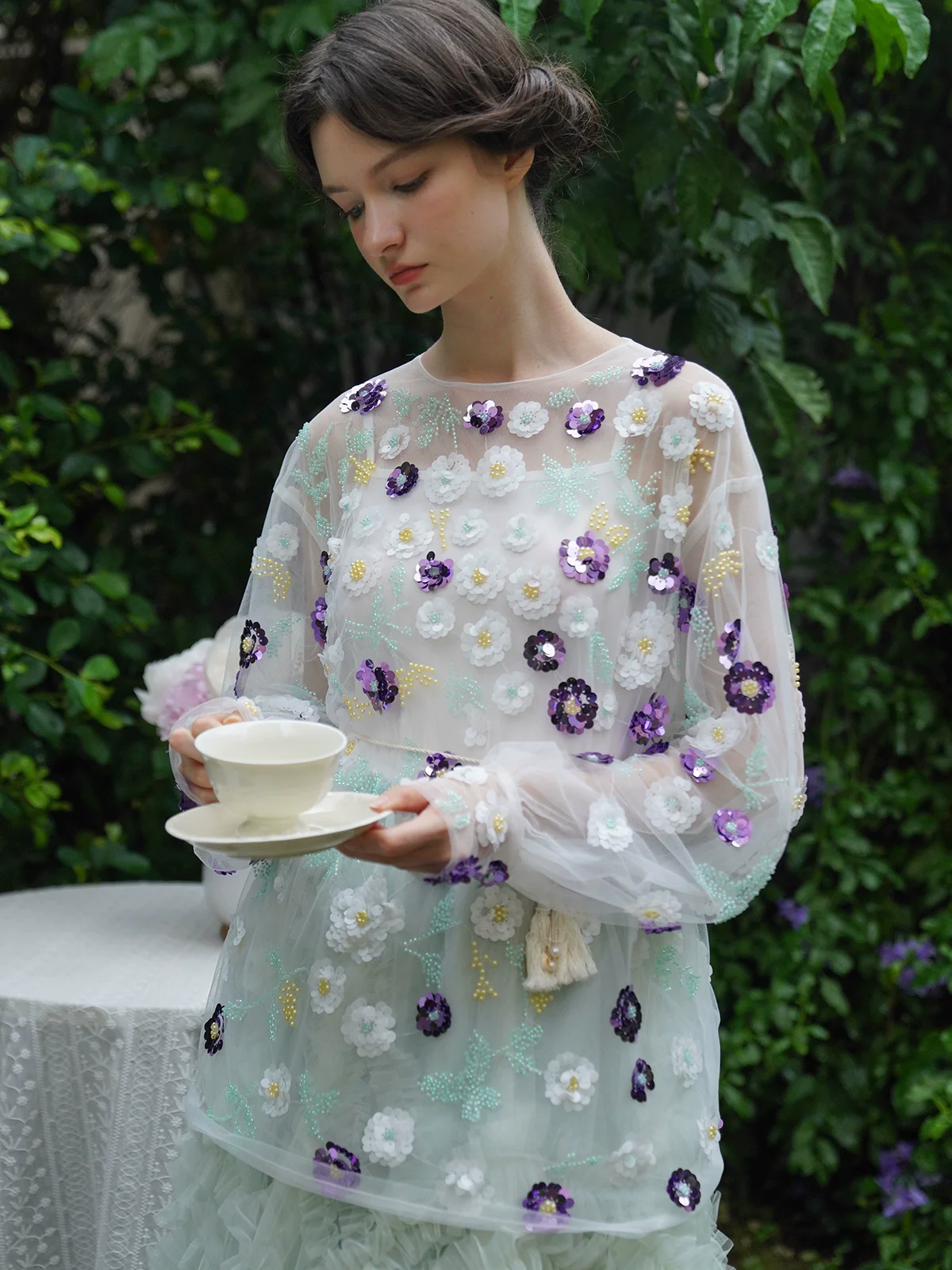 Spring Summer Women Purple Three-Dimensional Scale Flower Handmade Clothing Loose Luxury Bathrobe Fairy Top Blouse/Shirts - AliExpress Shirts & Blouses