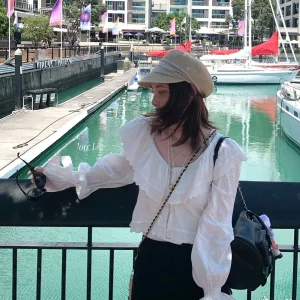 Romantic White Shirt V-neck Cotton Long Sleeve Women's Loose Fit Breathable Moisture Wicking Gauze French Style Shirt - AliExpress Shirts & Blouses