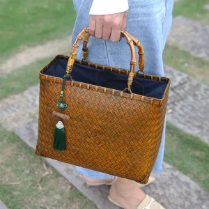 Vintage Handbag Women's Straw Bags Hand Bamboo Woven Fashion Summer Beach Tea Ceremony Storage Baskets Luxury Wicker Bag Crafts - AliExpress Women's Handbags