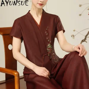 AYUNSUE 100% Mulberry Silk Women Tops Xiangyunsha Women T-shirts Summer Slimming Embroidered Women Clothing 2026 New Ropa Mujer - AliExpress Shirts & Blouses