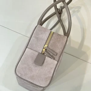 Light Taupe Suede Quilted Mini Tote Bag, Gold Zipper Contrast Leather Trim Top‑Handle Shoulder Purse Casual Small Shopper Handbag - AliExpress Women's Handbags