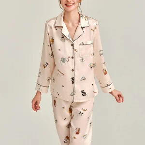 22MM 100 Real Silk Women Pajama Two Piece Set Cute Print Lapel Long Sleeve Shirt Pants Luxury Sleepwear Casual Home Nightwear PJ - AliExpress Women's Sleep & Lounge