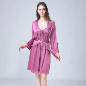 Sheer Lace Silk Robe and Nightgown 2-Piece Set 100% Mulberry Silk Sexy Kimono Bathrobe & Chemise Women's Luxury Loungewear PJS - AliExpress Women's Sleep & Lounge