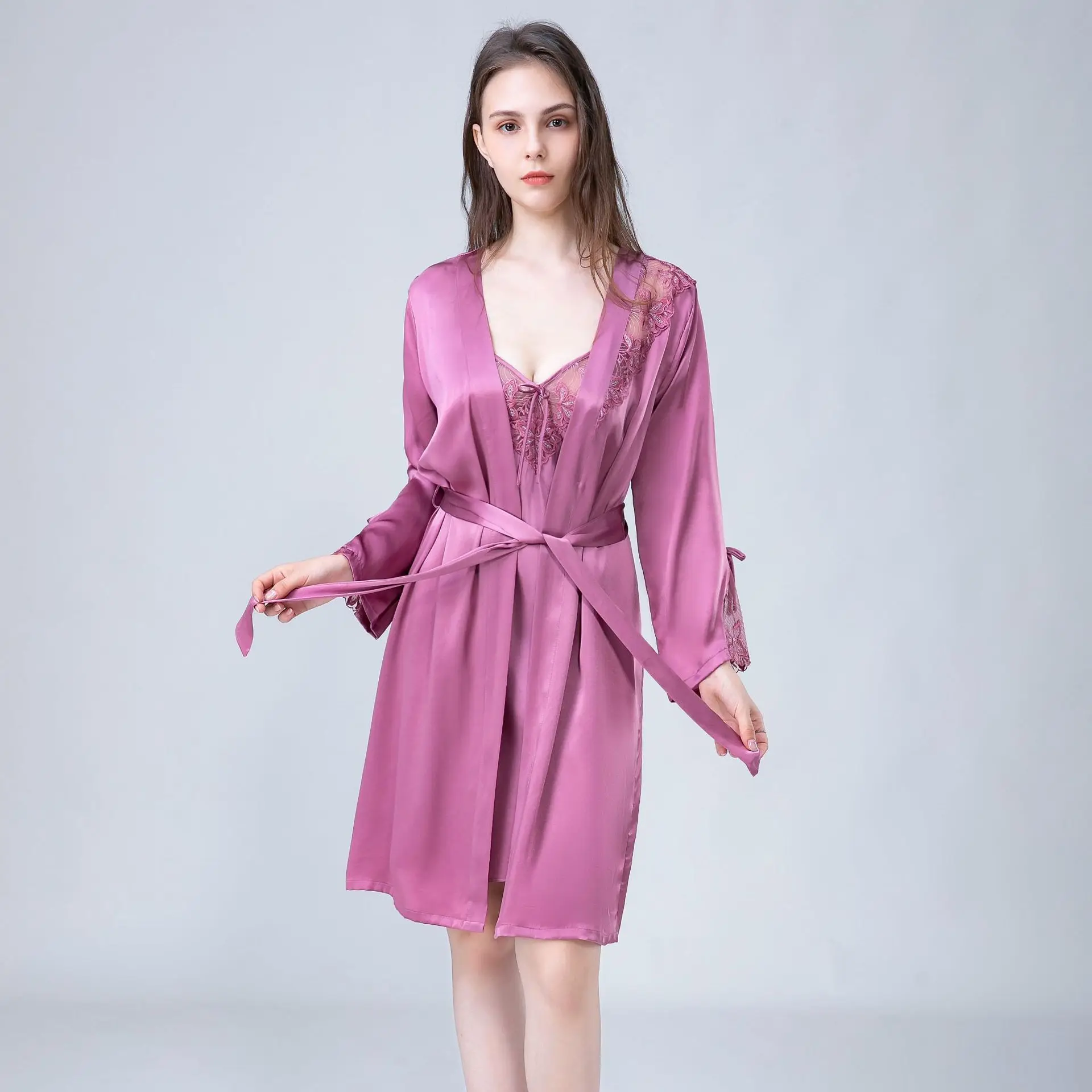 Sheer Lace Silk Robe and Nightgown 2-Piece Set 100% Mulberry Silk Sexy Kimono Bathrobe & Chemise Women's Luxury Loungewear PJS - AliExpress Women's Sleep & Lounge