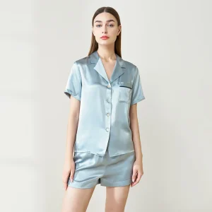 19MM Real Mulberry Silk Short Sleeve and Shorts Pijama 2pcs Set Button Down Lapel Cardigan Nightwear Pajamas Summer Loungewear - AliExpress Women's Sleep & Lounge