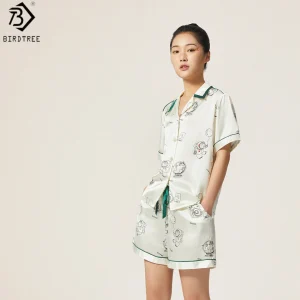 BirdTree, 19MM 100% Silk Pajamas Set, Short Sleeve, Women's Plain Satin Lapel Homewear Soft Clothes, 2026 Spring New P64643JF - AliExpress Women's Sleep & Lounge