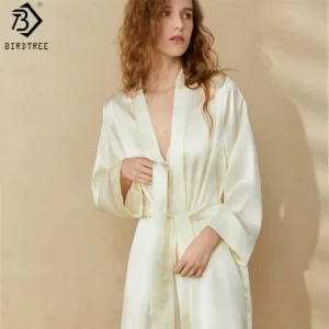 BirdTree, 6A 19MM 100% Real Silk Night-robe, Women Long Sleeve Sash Morning Robe, Elegant Pajamas Robe, 2026 Summer New P64916JF - AliExpress Women's Sleep & Lounge