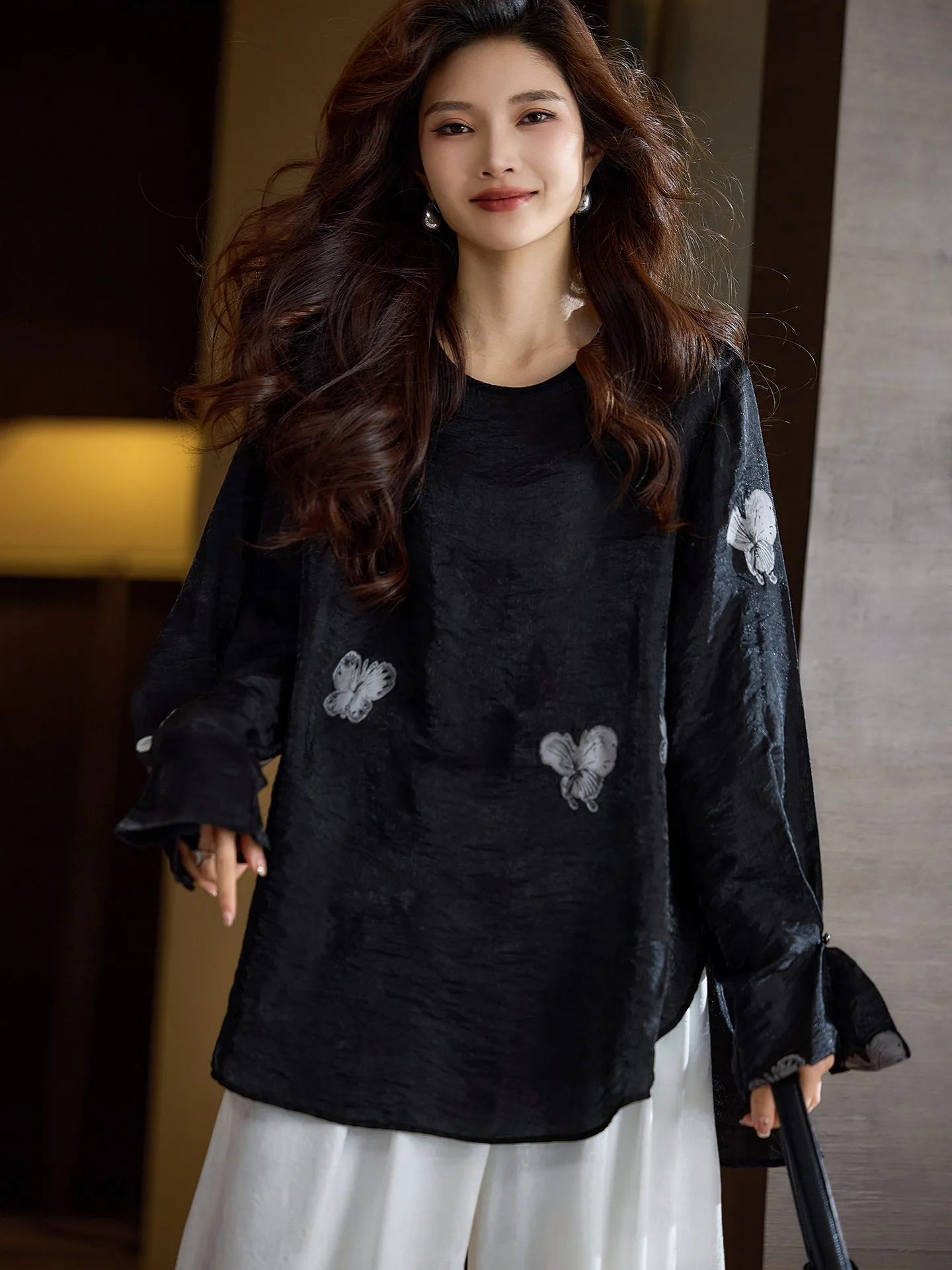 Elegant Black Embroidered Chiffon Shirt Women's Traditional Chinese Style Long Sleeve 2026 Early Autumn plus Size New Top - AliExpress Shirts & Blouses