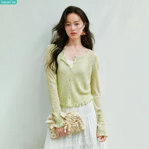 Inman Soft Style Asymmetric Ruffled Lightweight Knit Top 2025 Summer Women's New Outer Layer Long-Sleeve Blouse - AliExpress Sweaters&Jumpers