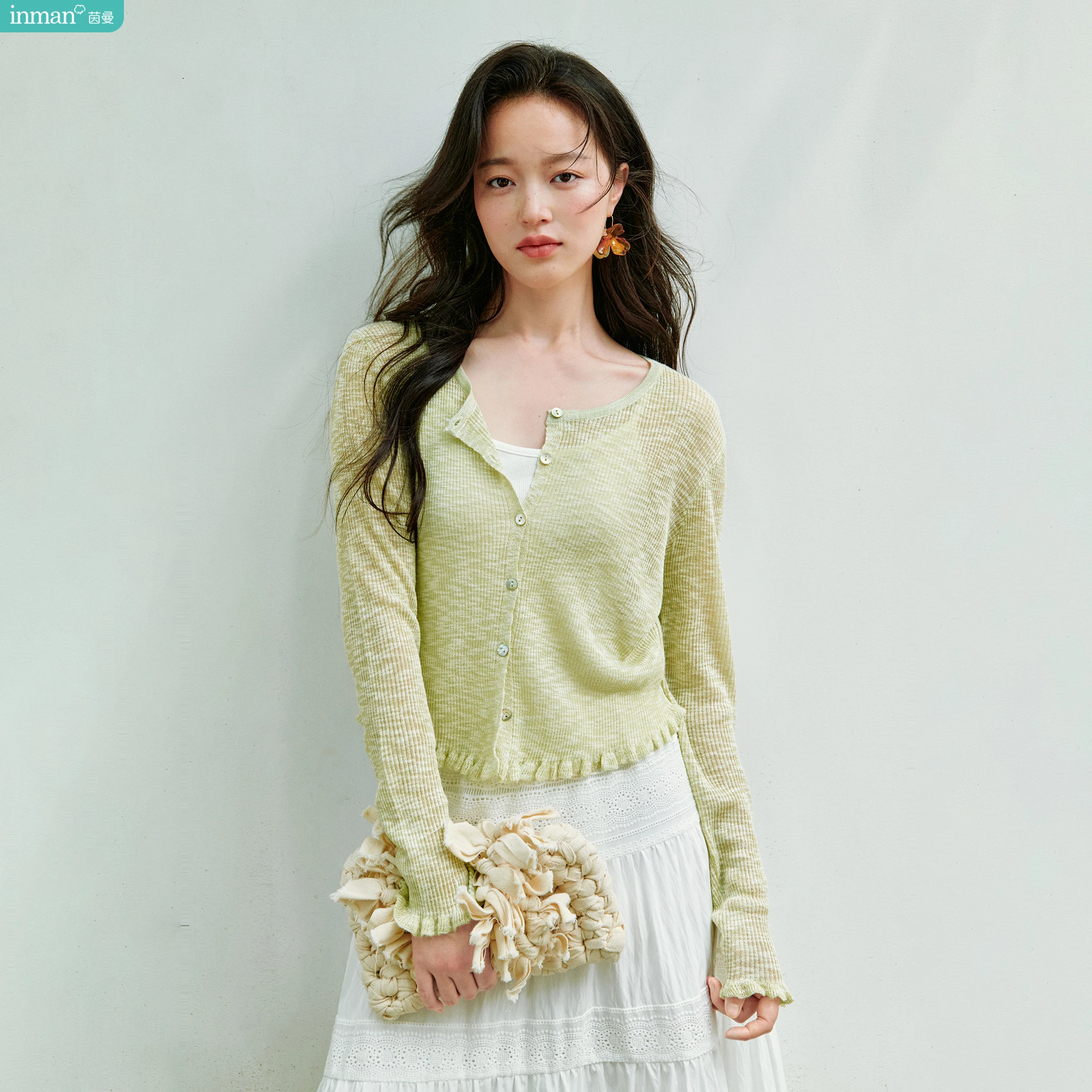 Inman Soft Style Asymmetric Ruffled Lightweight Knit Top 2025 Summer Women's New Outer Layer Long-Sleeve Blouse - AliExpress Sweaters&Jumpers