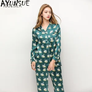 AYUNSUE 16Mm 100% Real Silk Pajama Sets Summer Sleepwear Women Women's Home Clothes Long Sleeve Top Pants Two-piece Set Пижама - AliExpress Women's Sleep & Lounge