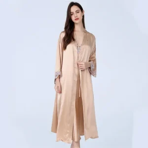 Women's 19mm 100% Silk Bespoke Pajama Set with Luxury Lace Trim Solid Color Night Robe & Slip Dress Breathable Kimono Homewear - AliExpress Women's Sleep & Lounge