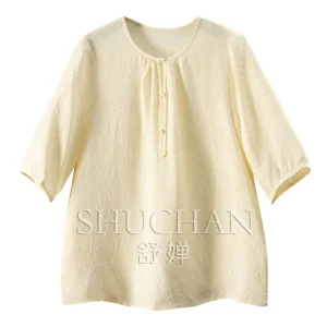 Elegant Top and Blaouse French Light Luxury Silk Crown Music Crepe Jacquard Round Neck Five-quarter Sleeve Shirt Women 46W5 - AliExpress Shirts & Blouses