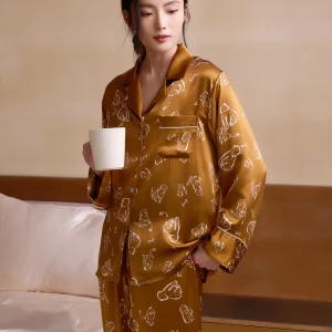 Luxury Vintage Printed 100% Mulberry Silk Pajama Spring Autumn Sleepwear Female 2 Piece Set Nightwear Lady Pyjamas Loungewear PJ - AliExpress Women's Sleep & Lounge