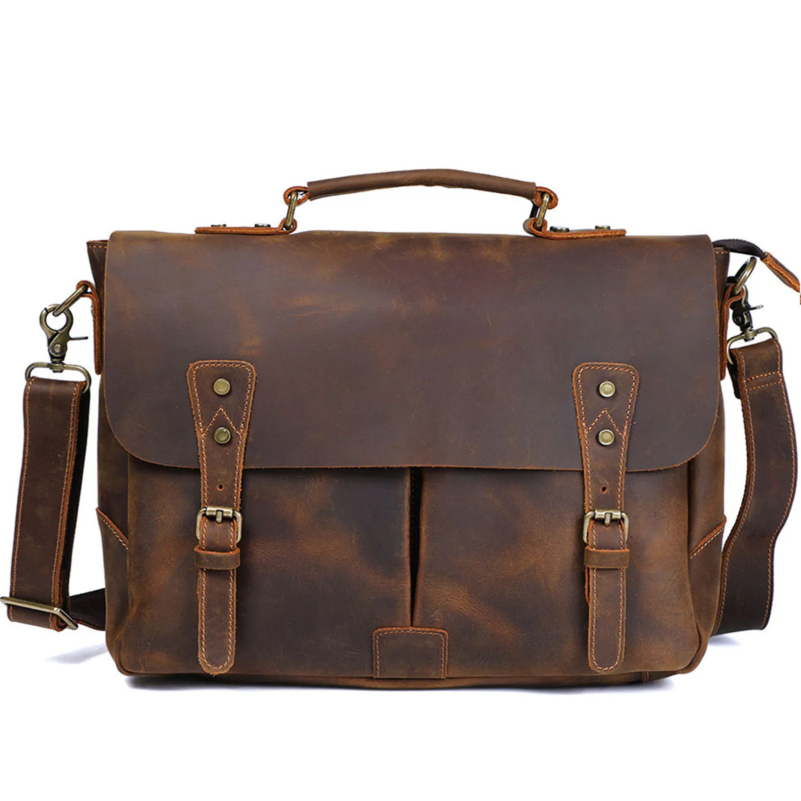 Vintage Crazy Horse Leather Messenger Bag for Men Genuine Cowhide Briefcase 14 inch Laptop Bag Commuter Single Shoulder Bag - AliExpress Women's Handbags