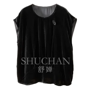 Elegant Black Blouse Light Luxury Accent Silk Velvet Crew Neck Bag Rotator Sleeve Shirt Women 45W7 - AliExpress Shirts & Blouses