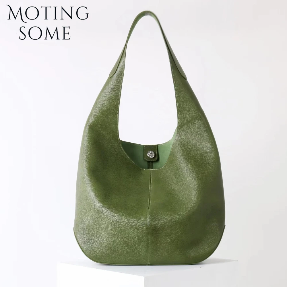 Motingsome 2025 New Women Handbag Luxury First-layer Cowhide Large-capacity Shoulder Hobo Underarm Lazy Tote Bag Commuter Purse - AliExpress Women's Handbags