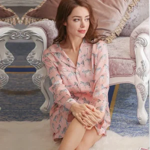 Zebra Print 100% Mulberry Silk Sleepshirt Long Sleeve Sexy Pajama Lapel Nightress Button Down Nightshirt Cardigan Shirt Dress PJ - AliExpress Women's Sleep & Lounge