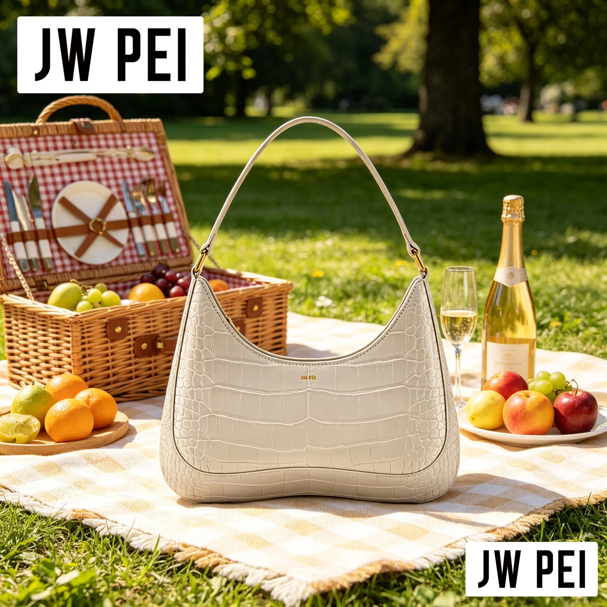 JW PEI Designer Croc Print Curved Shoulder Bag Women Solid Black Faux Leather Vintage Underarm Hobo Purse - AliExpress Women's Handbags