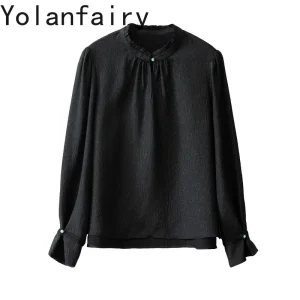 YOLANFAIRY 100% Real Mulberry Silk Shirt for Women Vintage Border Jacquard Blouse Long Sleeve Silk Shirts Top Elegant chemises - AliExpress Shirts & Blouses