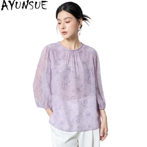 AYUNSUE 100% Real Mulberry Silk Blouse Women Fashion Blouses Womens Tops Summer Clothes Butterfly Print 2026 Blusa Feminina - AliExpress Shirts & Blouses
