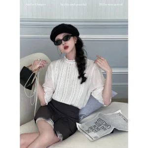 Onepire Austin Miss 00% Pure Cotton Hepburn Sle Heavy Embroidery Ruffle irt Women's Casual Fit Breathable Summer Top - AliExpress Shirts & Blouses