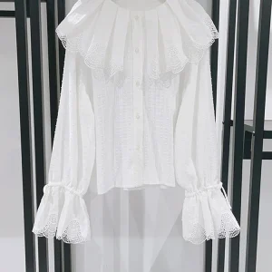 French Sle Embroidered Lace irt Princ Tie Belted Bell Sve Women's Loose Fit Cotton Long Sve irt for Autumn - AliExpress Shirts & Blouses